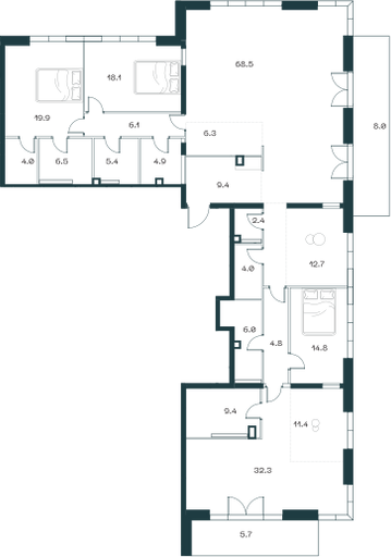 4-комнатная 269 м2 в ЖК Shift корпус null этаж 18