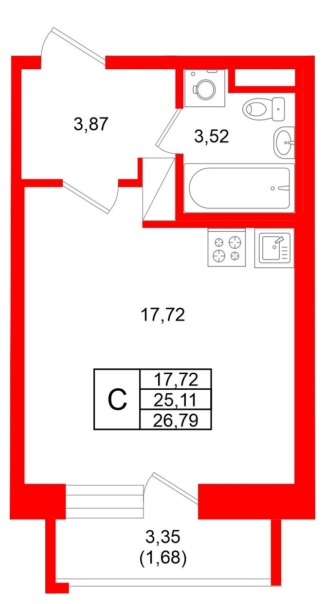 Студия 26 м2 в ЖК Юнтолово корпус null этаж 14