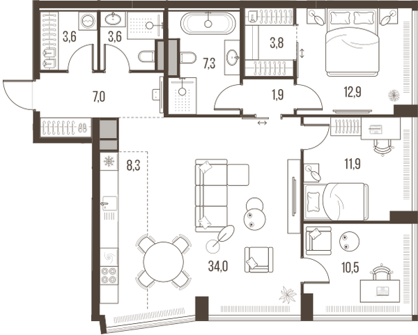 4-комнатная 104 м2 в ЖК High Life корпус null этаж 19