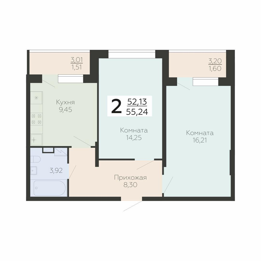 2-комнатная 55 м2 в ЖК Метрополь корпус null этаж 9