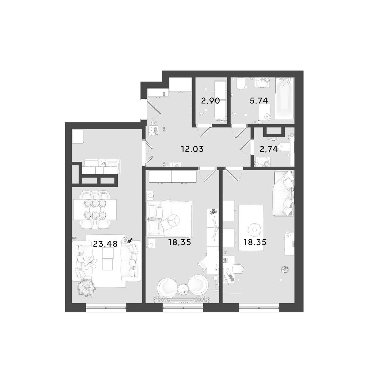 2-комнатная 83 м2 в ЖК OMEGA корпус null этаж 15