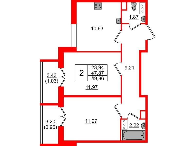 2-комнатная 49 м2 в ЖК Сертолово Парк корпус null этаж 6