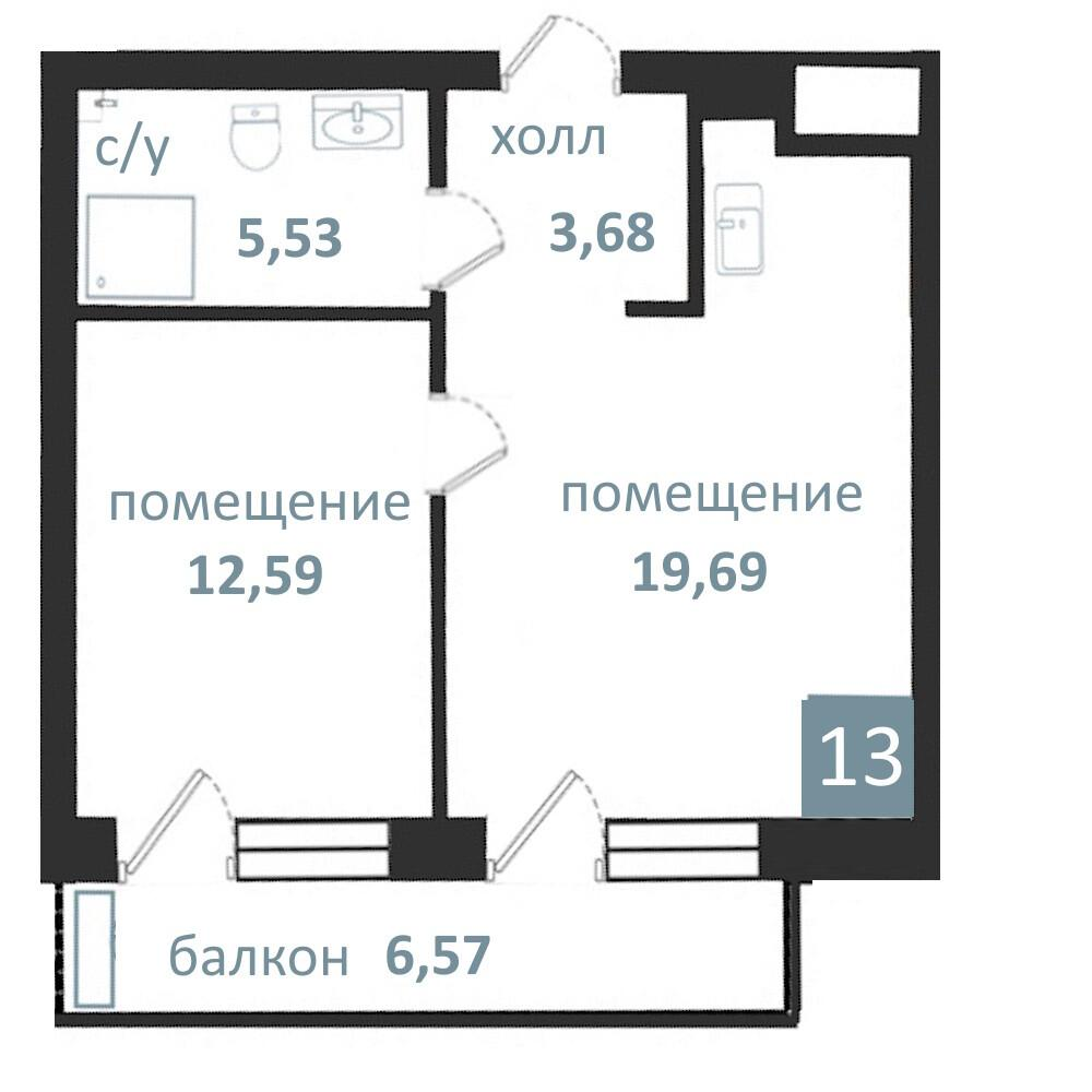 2-комнатная 48 м2 в ЖК Апарт-комплекс «Престиж парк» корпус null этаж 3