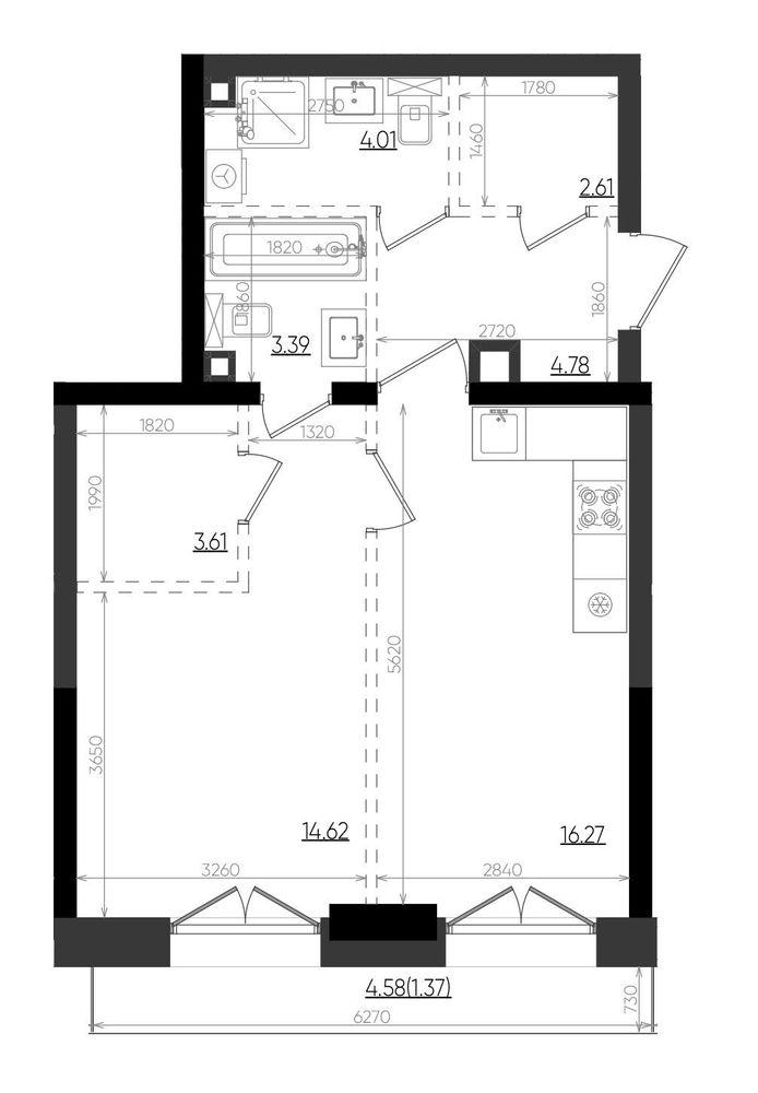 1-комнатная 50 м2 в ЖК Яналиф корпус null этаж 8