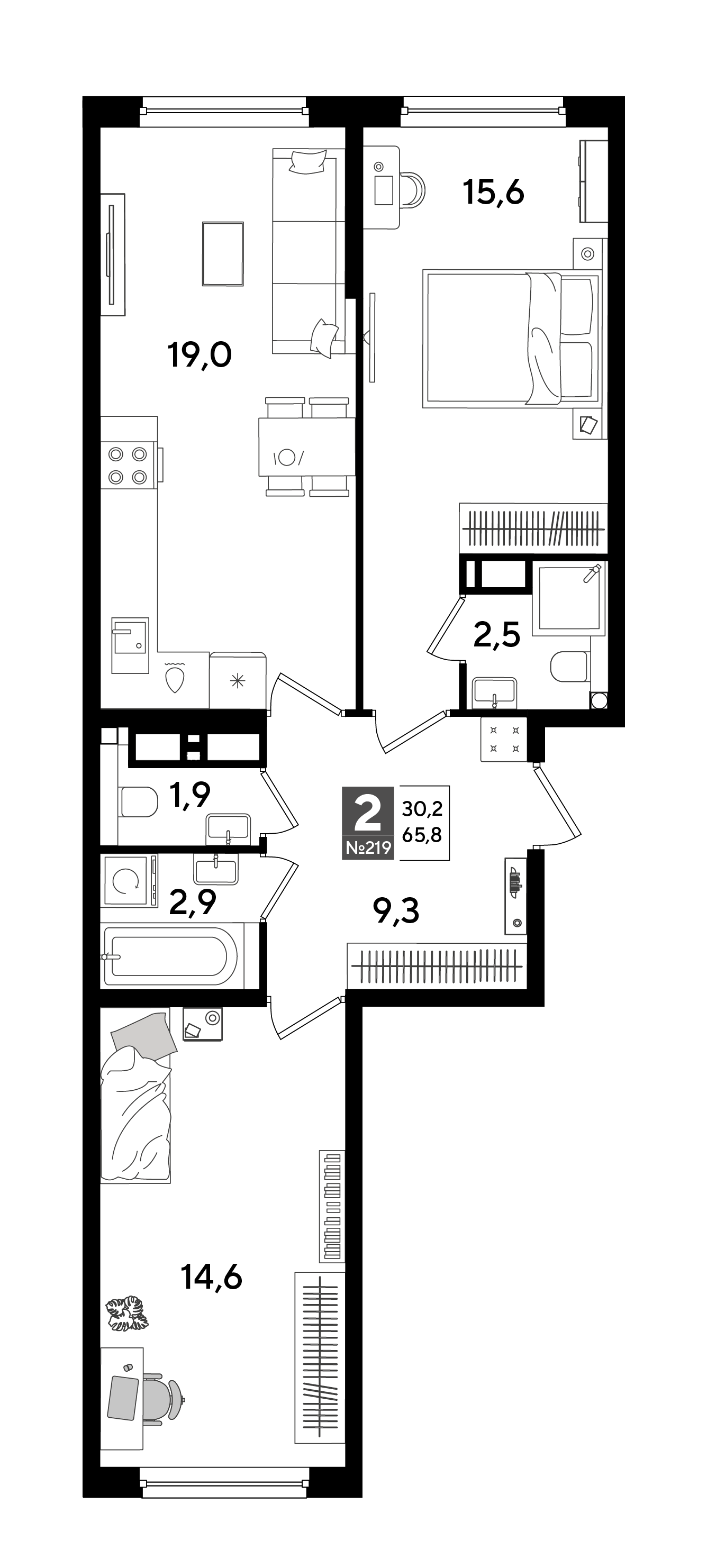 2-комнатная 65 м2 в ЖК Dogma Park корпус null этаж 11