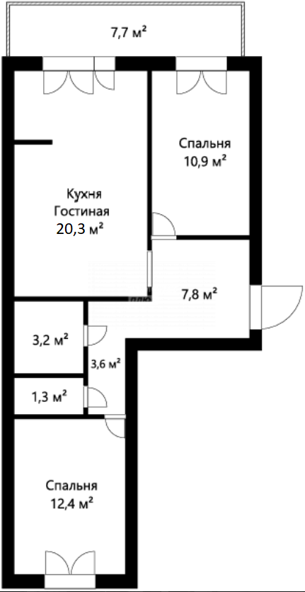 3-комнатная 59.5 м2 в ЖК undefined корпус null этаж 14