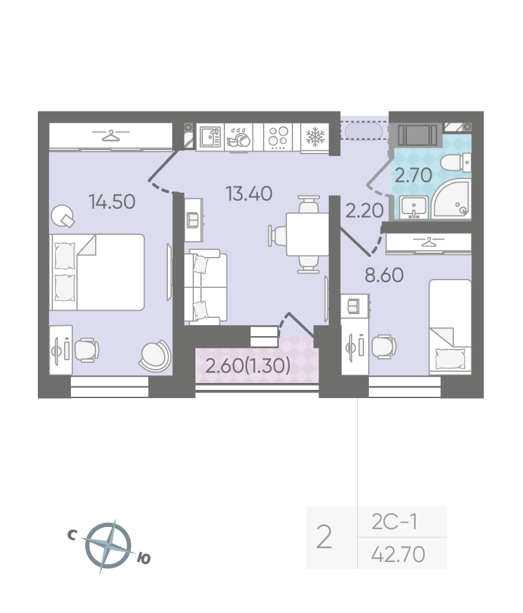 2-комнатная 42 м2 в ЖК Цветной город корпус null этаж 23