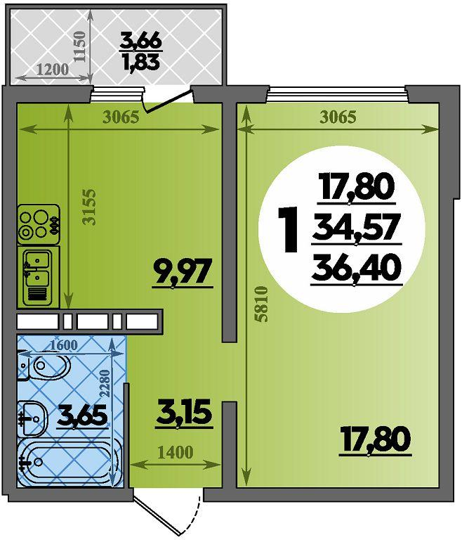 1-комнатная 36 м2 в ЖК Суворовский корпус null этаж 17