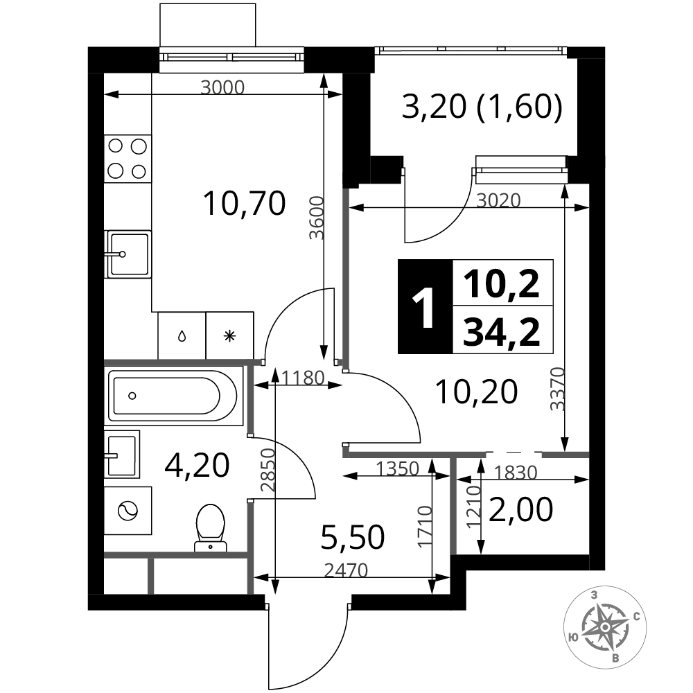 1-комнатная 34 м2 в ЖК 1-й Химкинский корпус null этаж 2