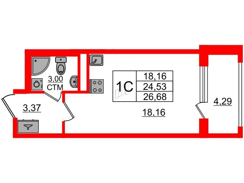 Студия 24 м2 в ЖК Дворцовый фасад корпус null этаж 2