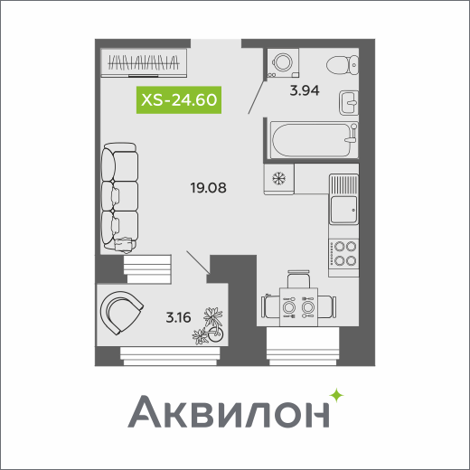 Студия 24 м2 в ЖК Аквилон ROSA корпус null этаж 1