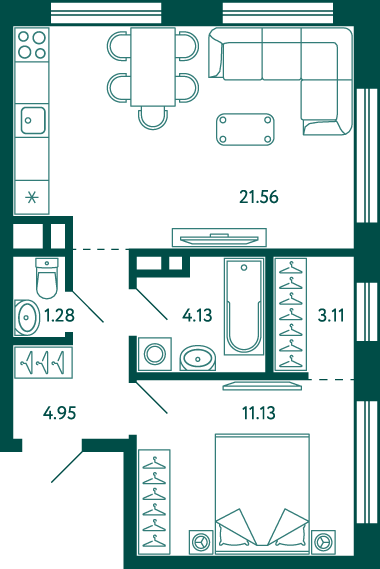 2-комнатная 46.3 м2 в ЖК undefined корпус null этаж 7