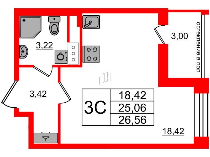 Студия 25 м2 в ЖК Титул в Московском корпус null этаж 3