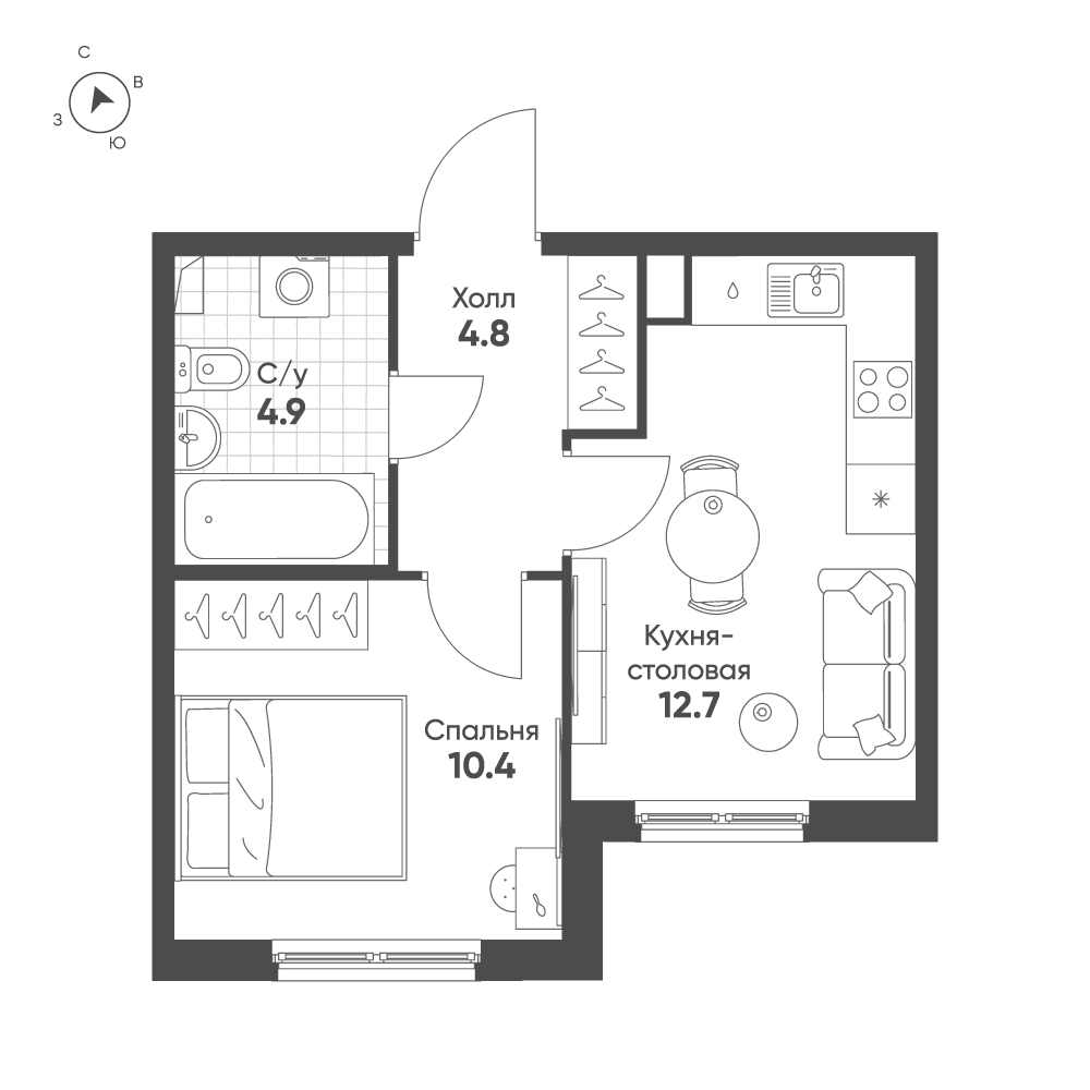 1-комнатная 32 м2 в ЖК Клюква.Парк корпус null этаж 2