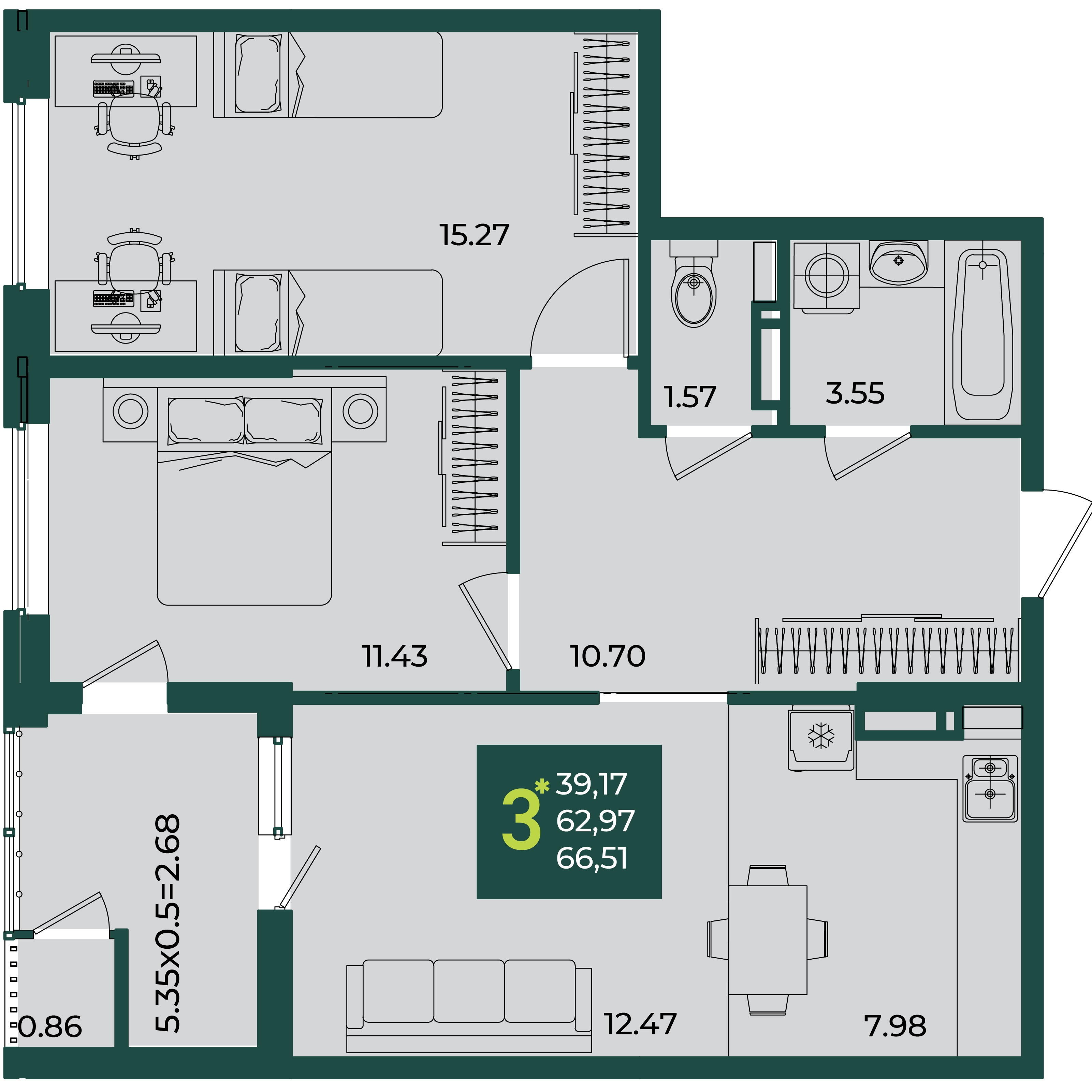 3-комнатная 66 м2 в ЖК Образцово корпус null этаж 10