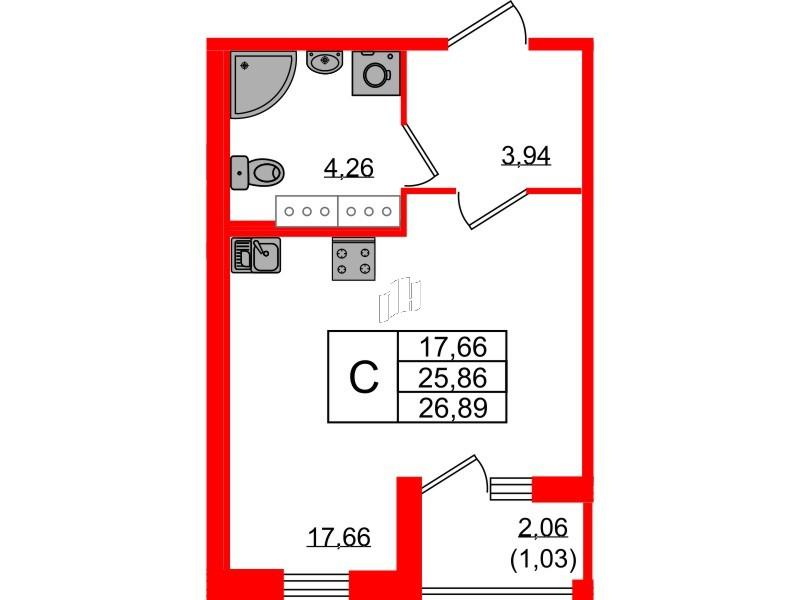 Студия 26 м2 в ЖК Квартал Заречье корпус null этаж 6