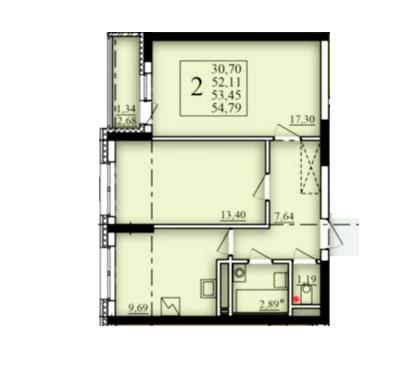 2-комнатная 53 м2 в ЖК Паруса корпус null этаж 9