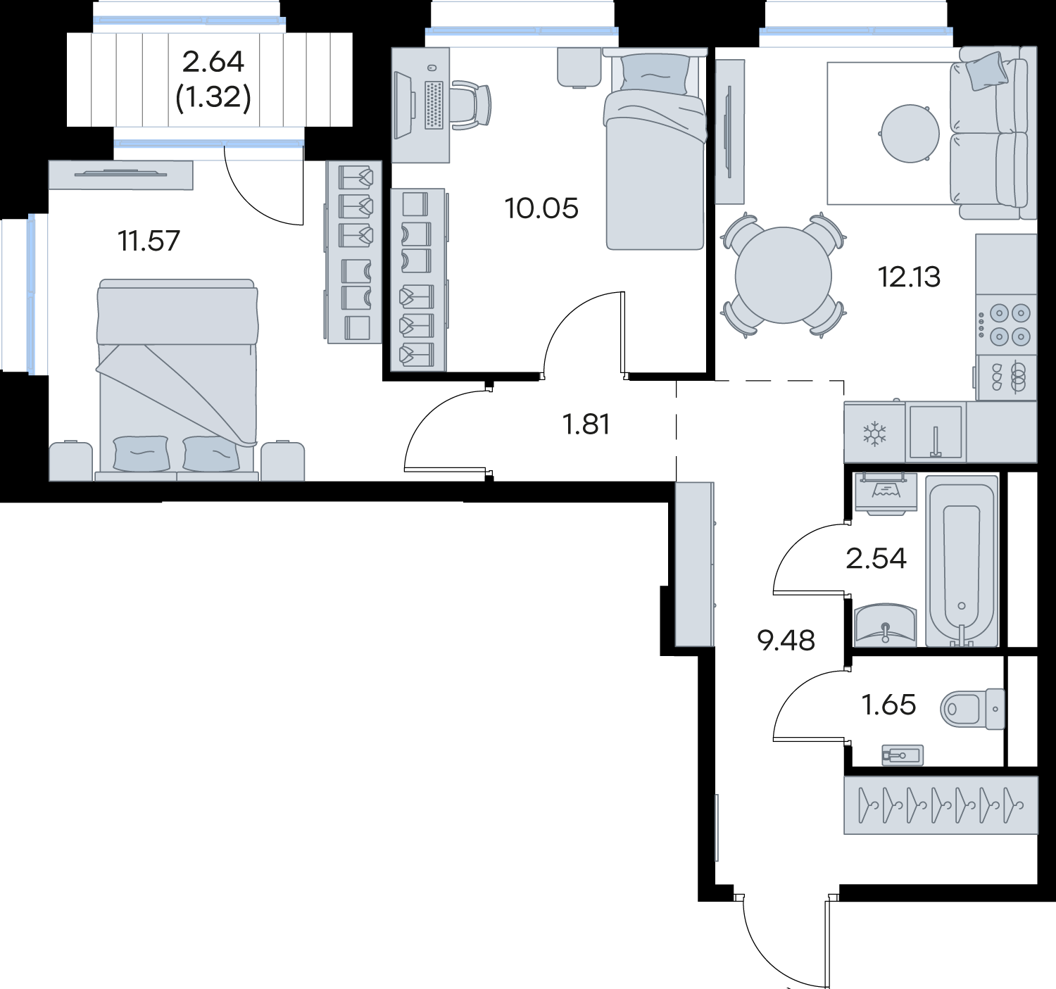 2-комнатная 50 м2 в ЖК Кольский корпус null этаж 8