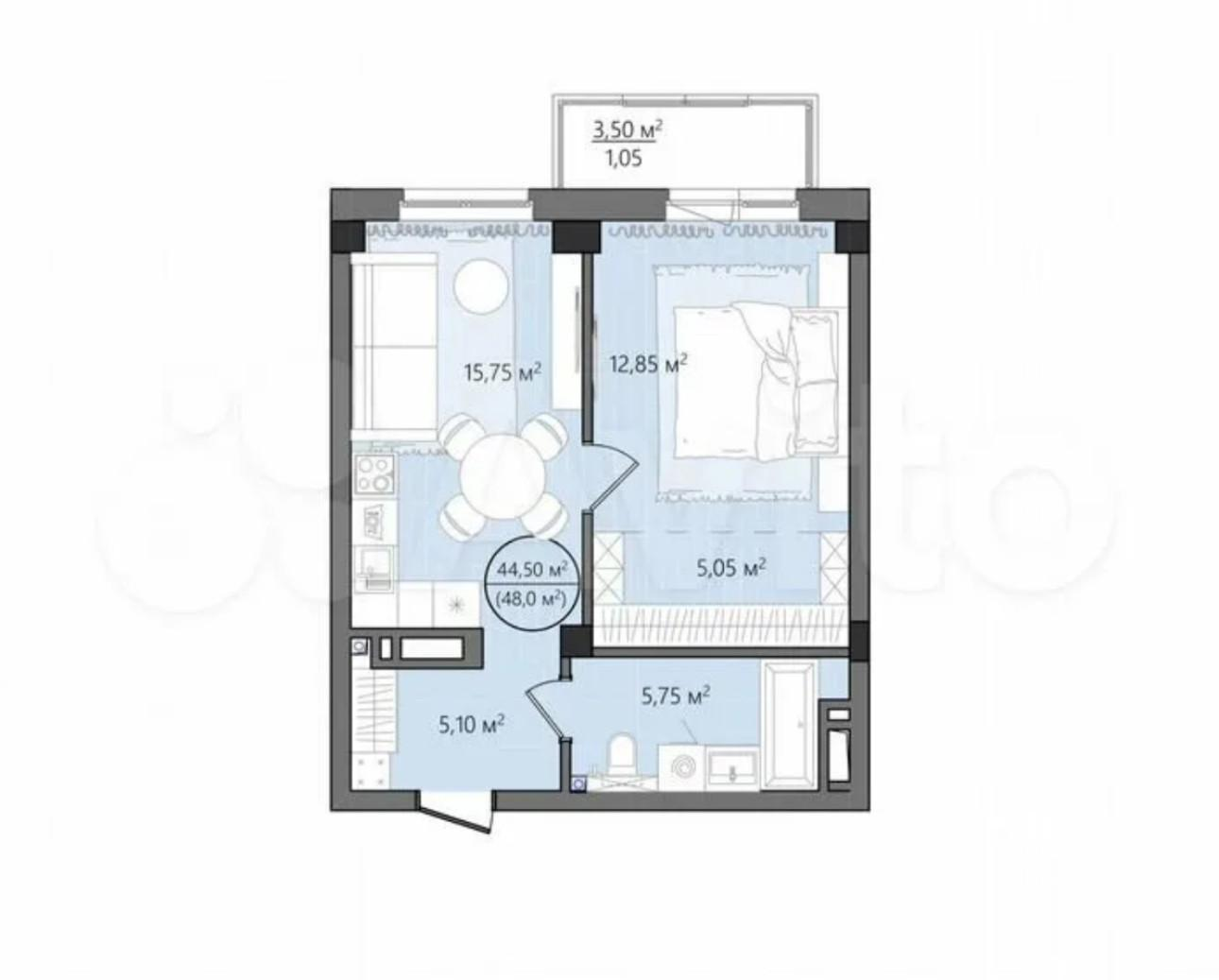 2-комнатная 51 м2 в ЖК undefined корпус null этаж 4