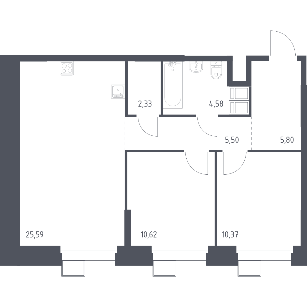 2-комнатная 64 м2 в ЖК Тропарево Парк корпус null этаж 23