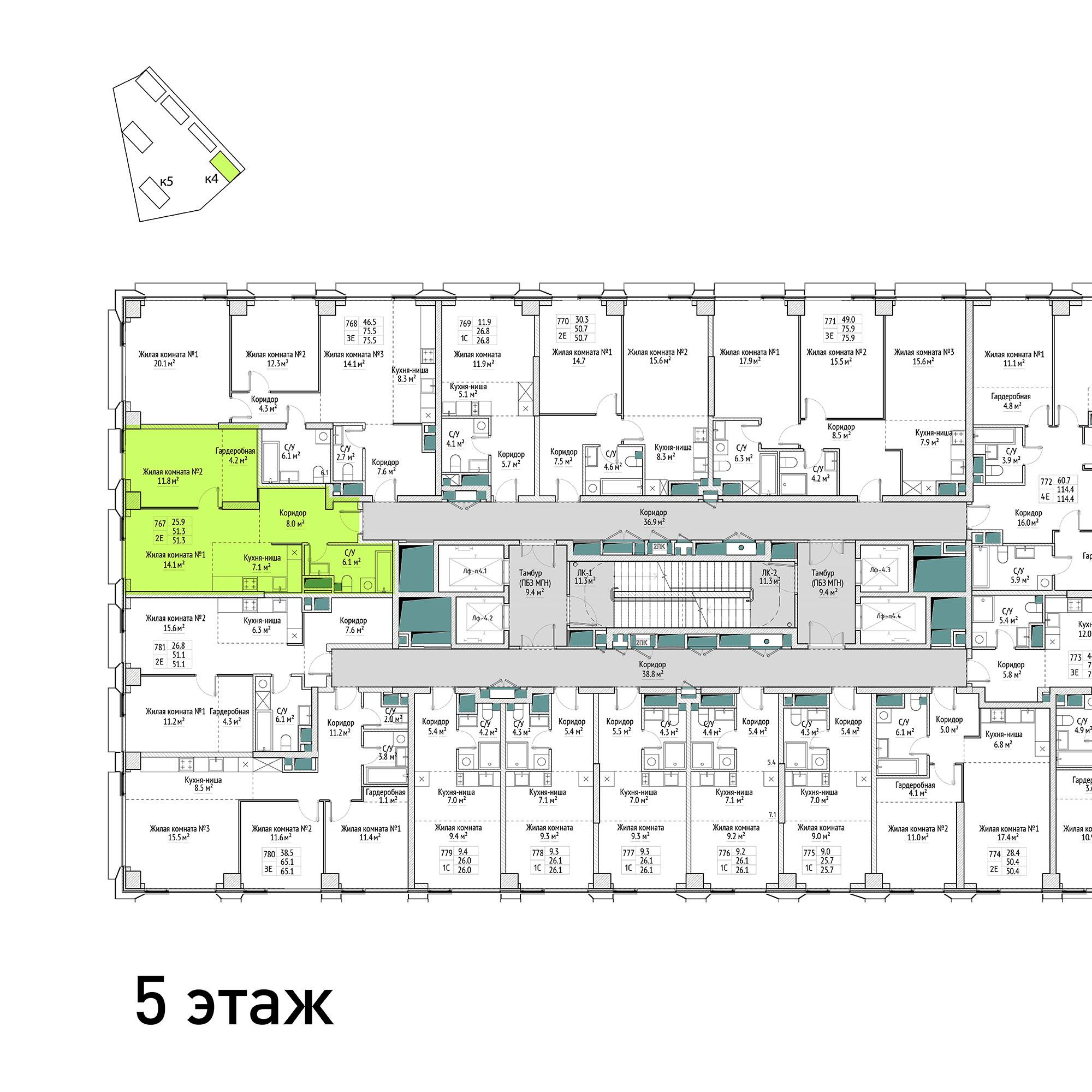 2-комнатная 51 м2 в ЖК ВЭРИ корпус null этаж 5