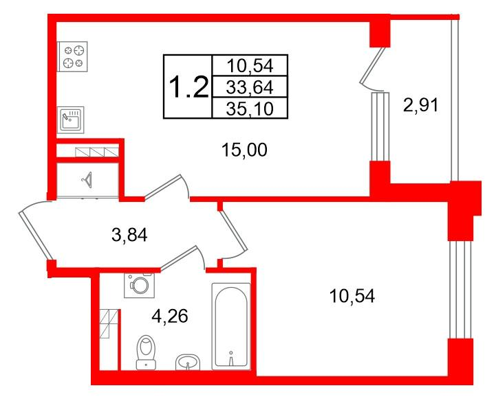 1-комнатная 33 м2 в ЖК Univer City корпус null этаж 4