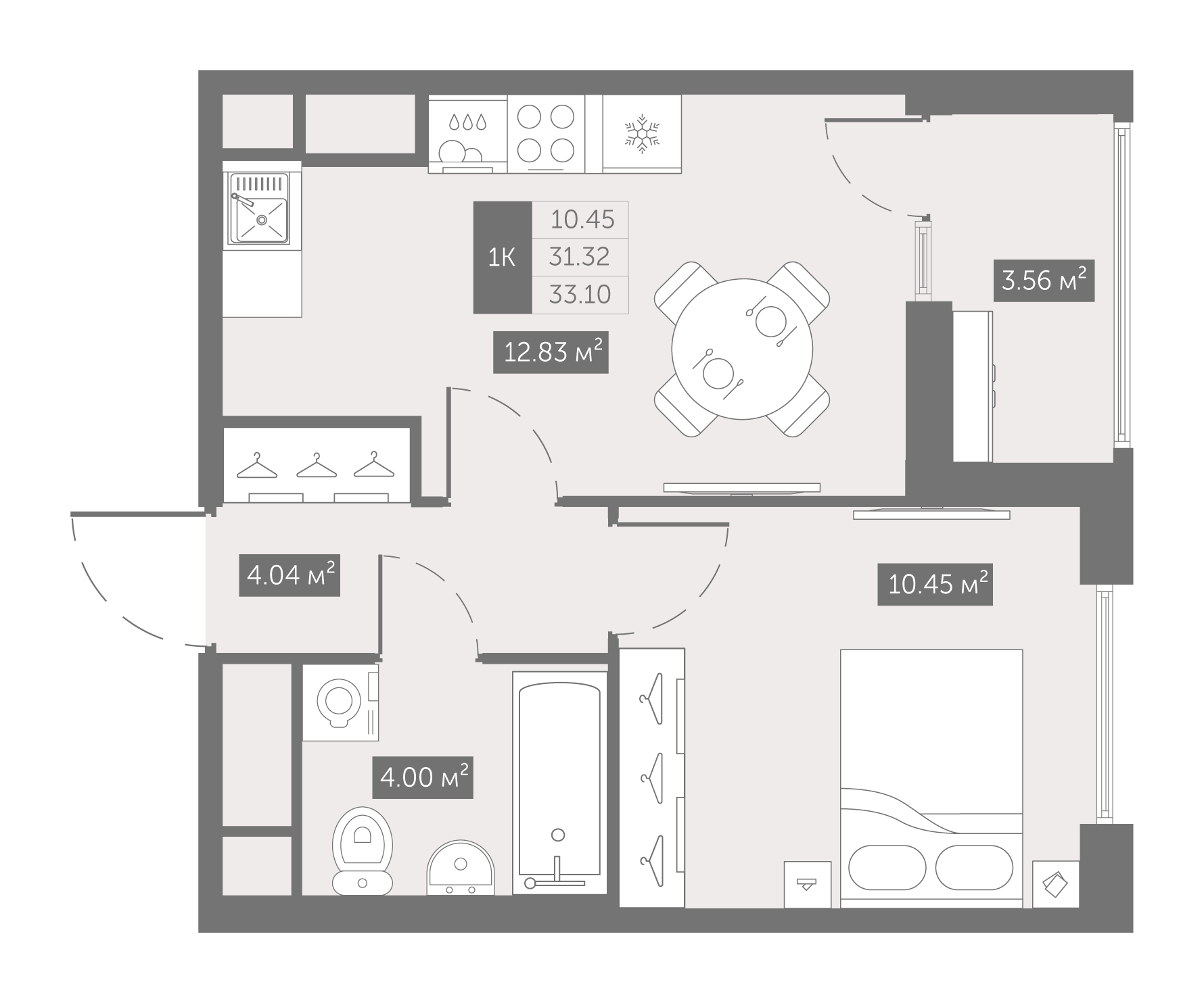 1-комнатная 34 м2 в ЖК Квартал "Новый Московский" корпус null этаж 6