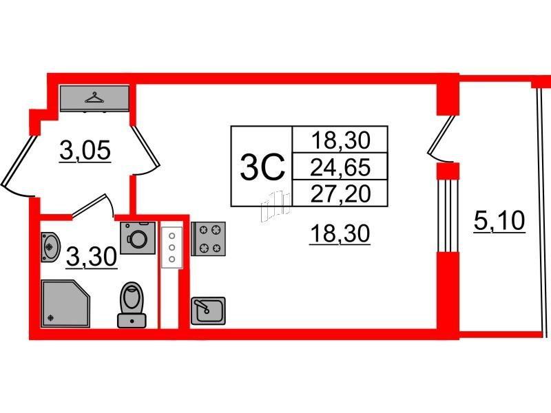 Студия 24 м2 в ЖК Бионика Заповедная корпус null этаж 5