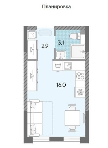 Студия 21.6 м2 в ЖК undefined корпус null этаж 2