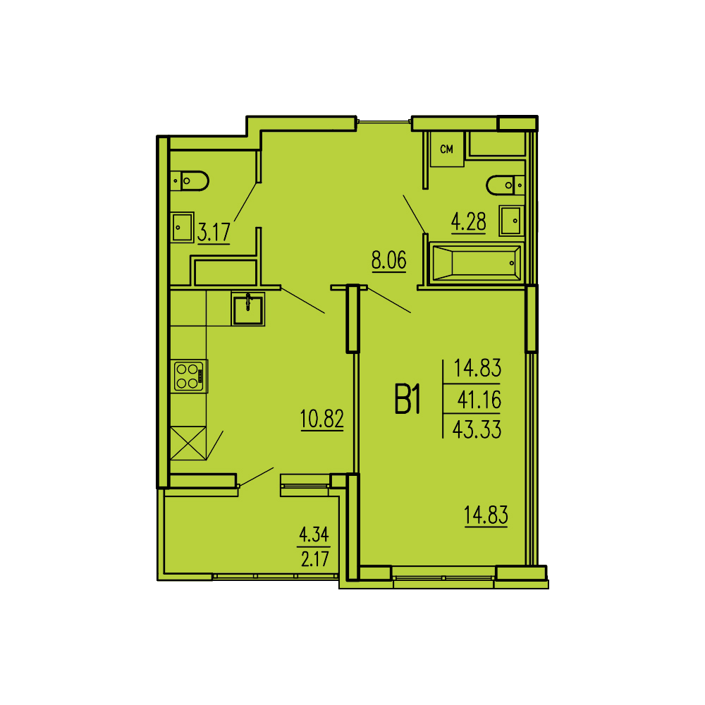 1-комнатная 43 м2 в ЖК Акварель корпус null этаж 11