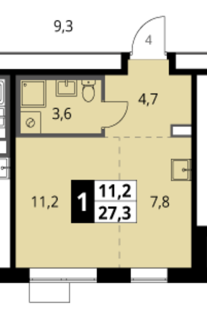 Студия 27.3 м2 в ЖК undefined корпус null этаж 14