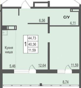 2-комнатная 44.7 м2 в ЖК undefined корпус null этаж 10