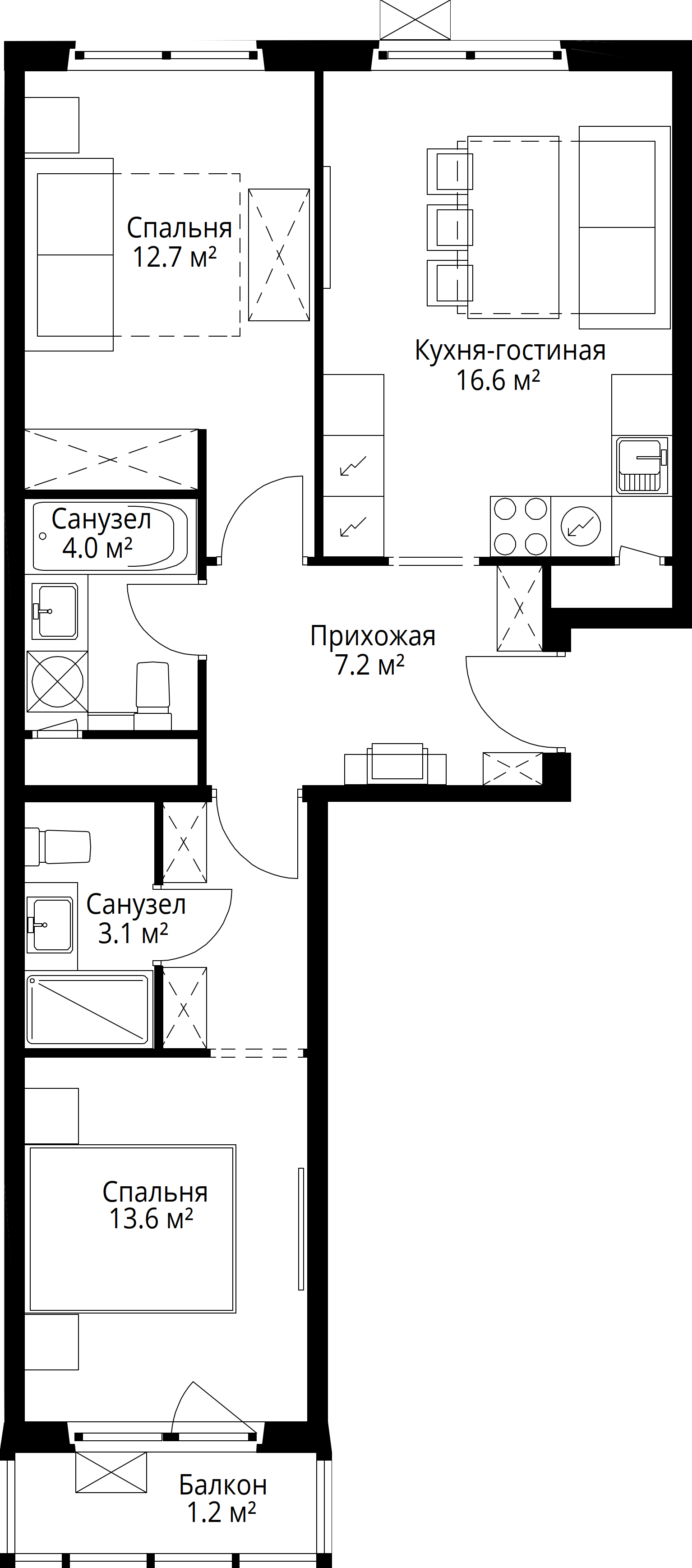 2-комнатная 58 м2 в ЖК Эко Видное 2.0 корпус null этаж 10