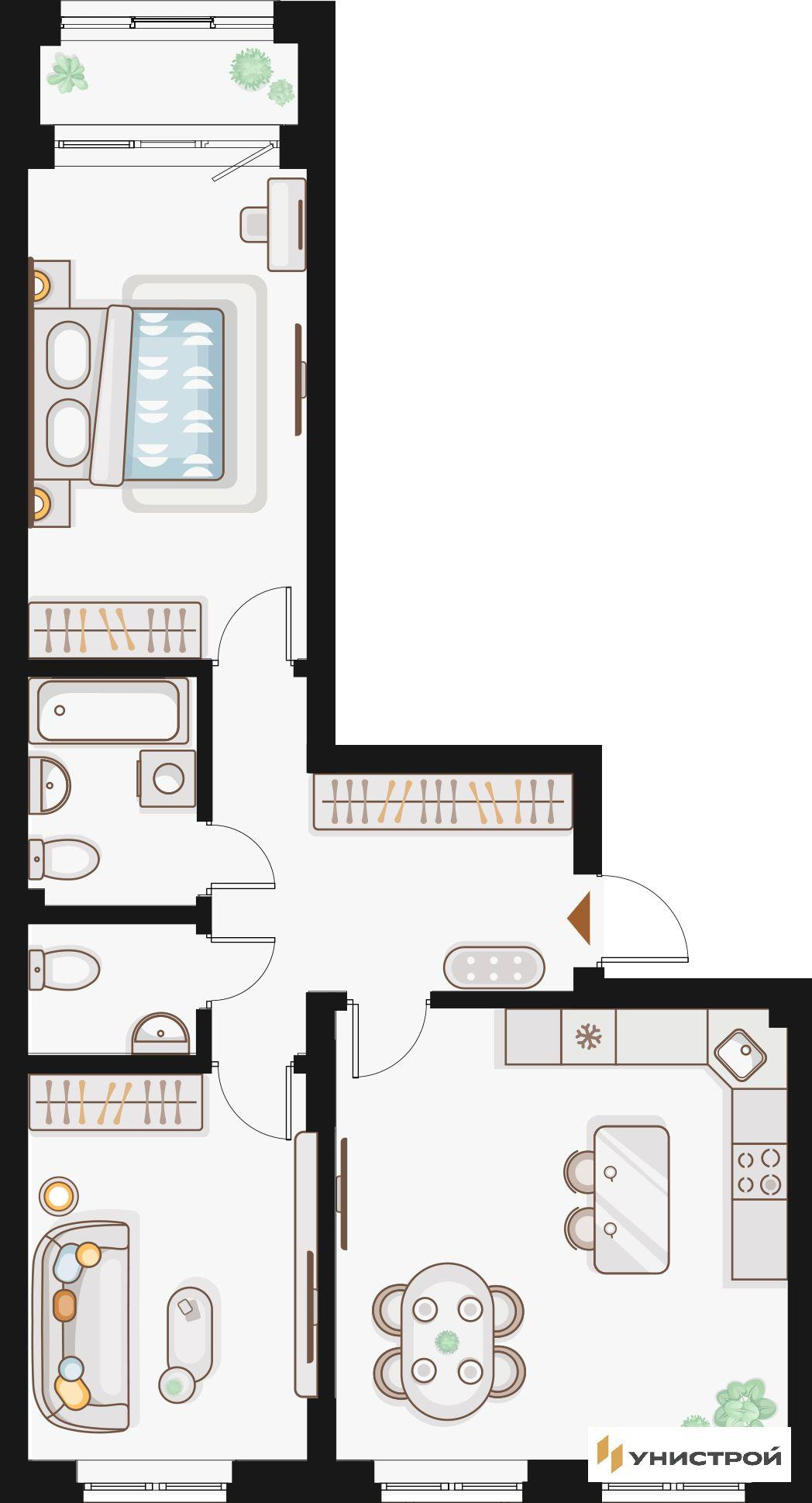2-комнатная 70 м2 в ЖК Жилой кластер Q на Кулагина корпус null этаж 7