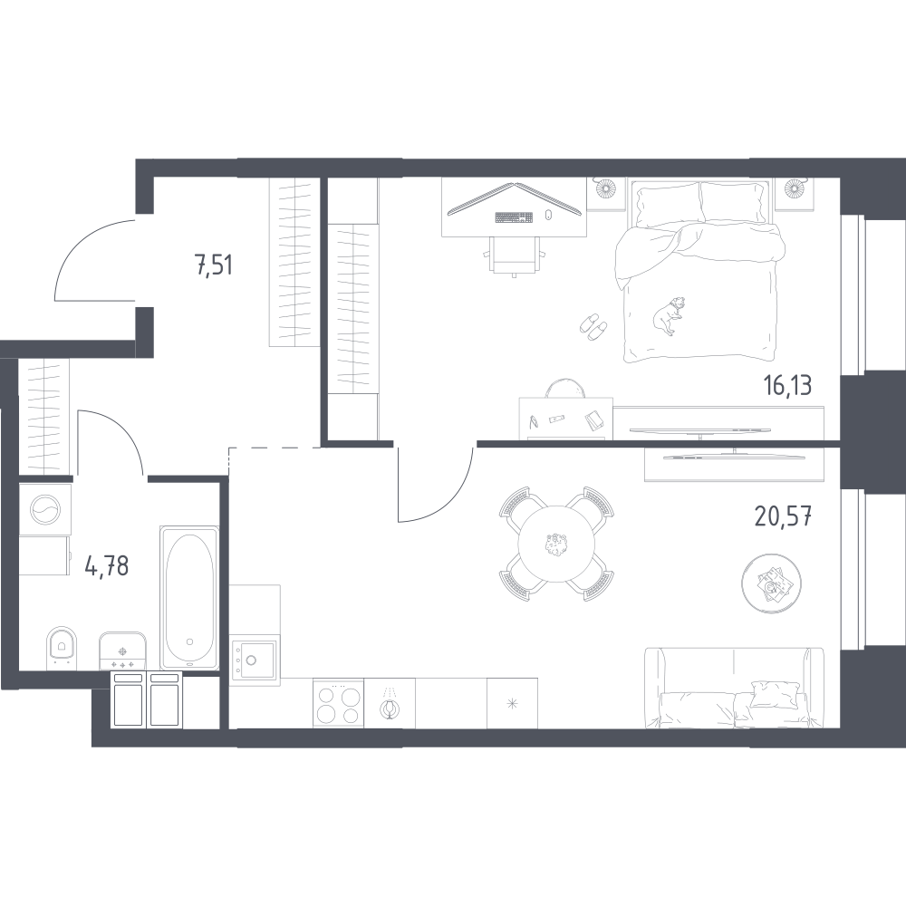 1-комнатная 48 м2 в ЖК Тропарево Парк корпус null этаж 3