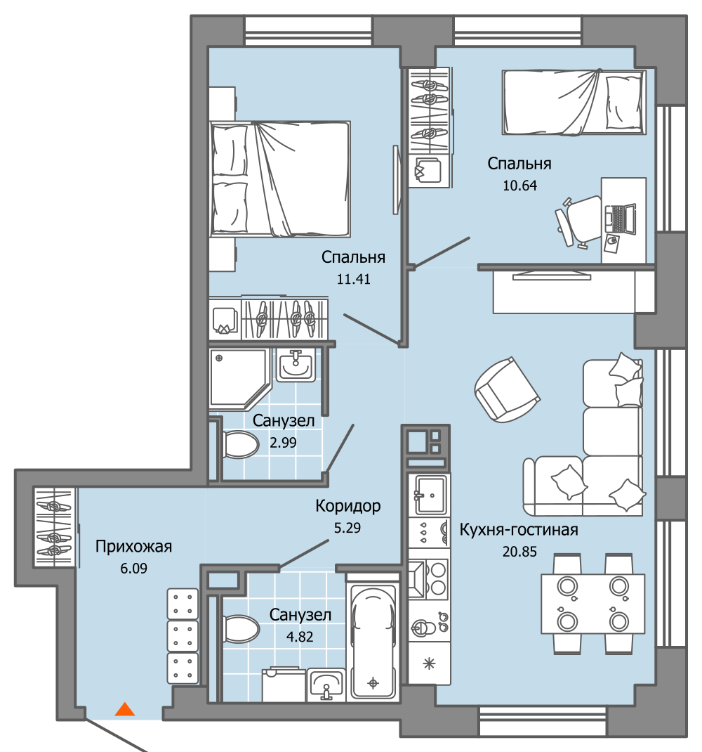 3-комнатная 62 м2 в ЖК Камаполис корпус null этаж 2