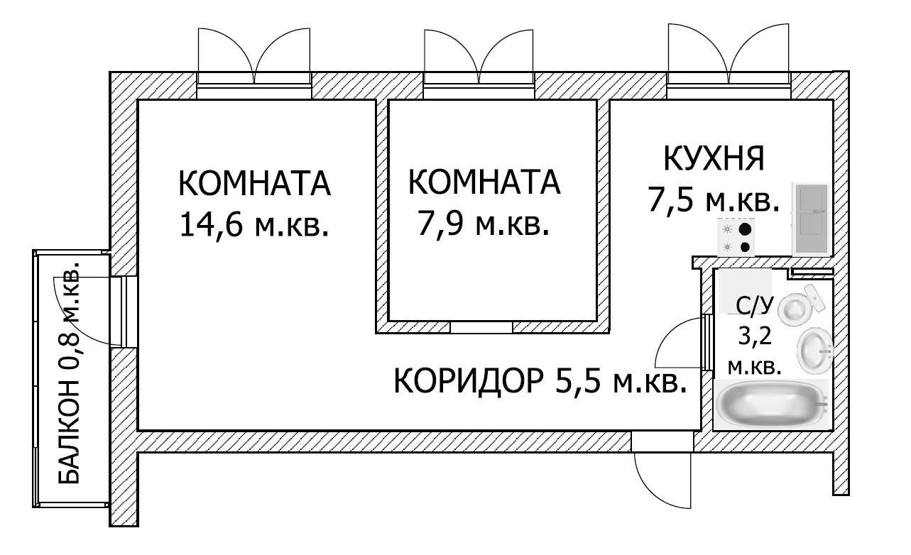 2-комнатная 37.4 м2 в ЖК undefined корпус null этаж 2