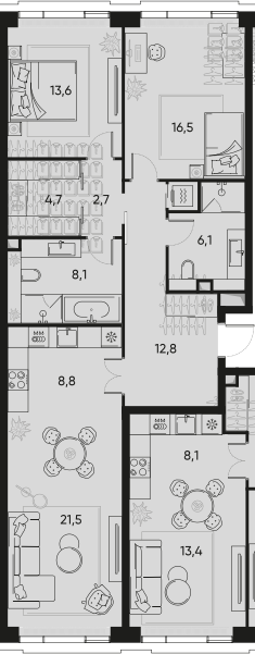 3-комнатная 95 м2 в ЖК ПРАЙД корпус null этаж 5
