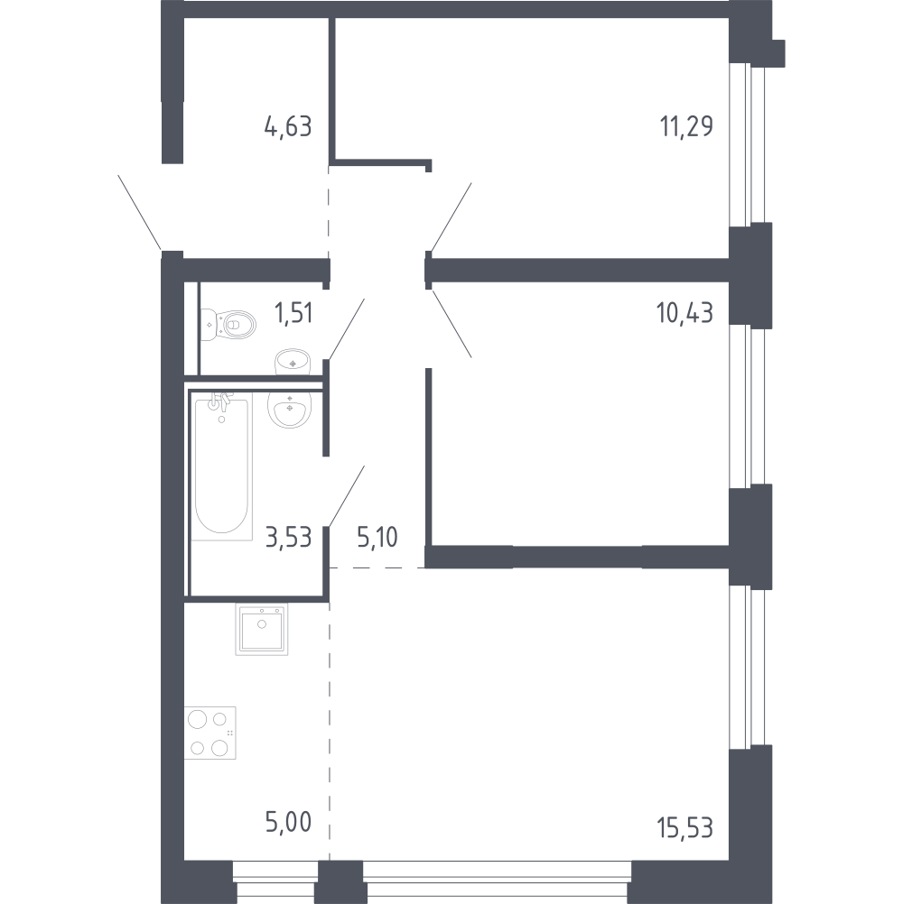Студия 57 м2 в ЖК Сердце Сахалина корпус null этаж 2