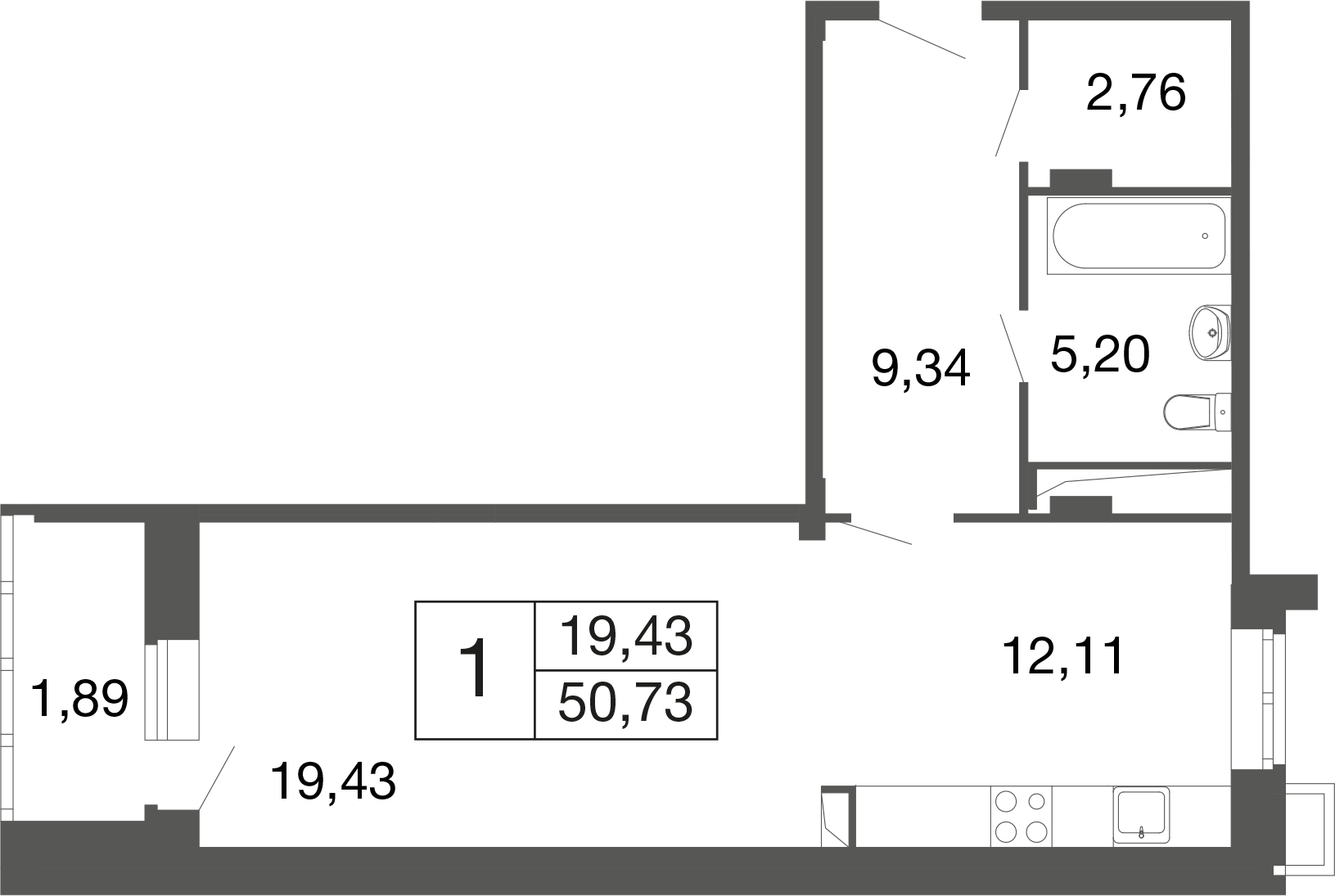 Студия 50 м2 в ЖК Времена года корпус null этаж 1