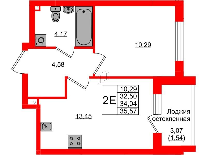 1-комнатная 34 м2 в ЖК Консул корпус null этаж 1