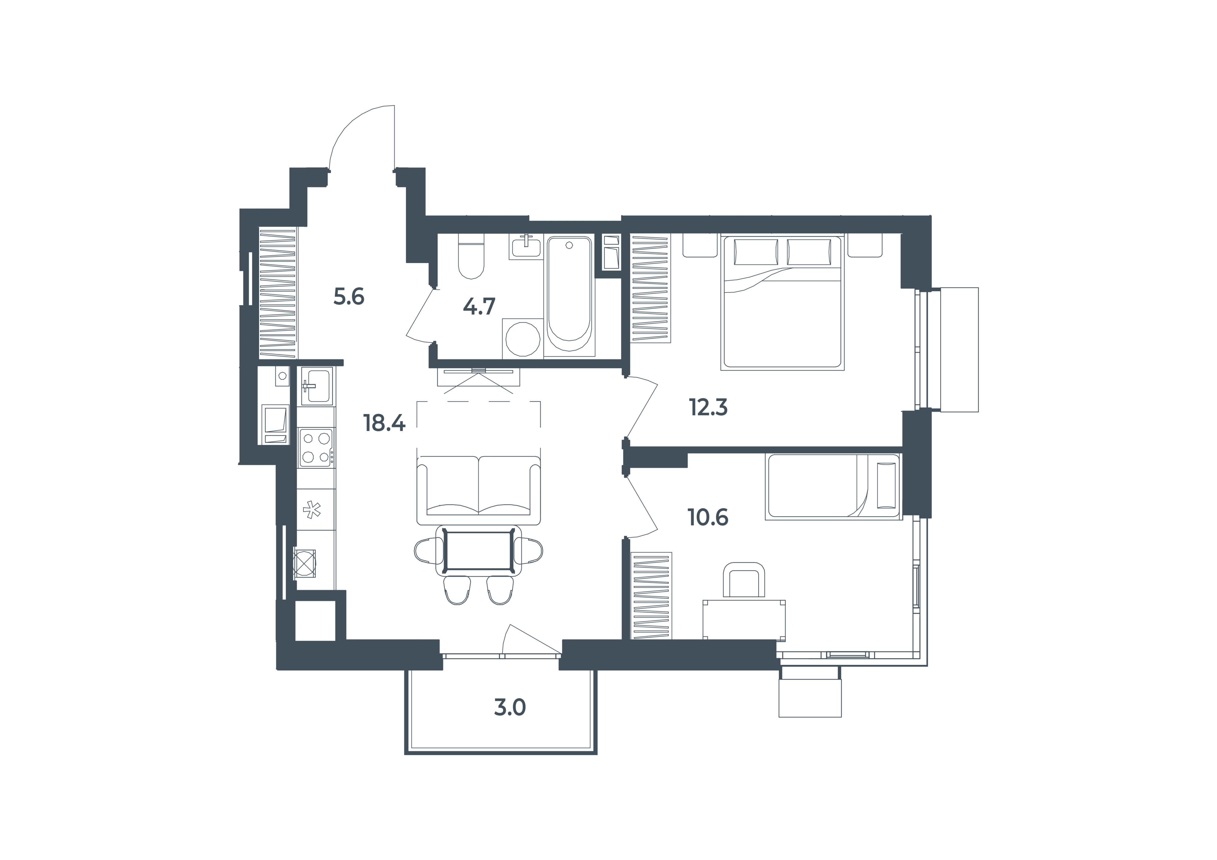2-комнатная 54 м2 в ЖК РАЗУМ на Боевой корпус null этаж 10
