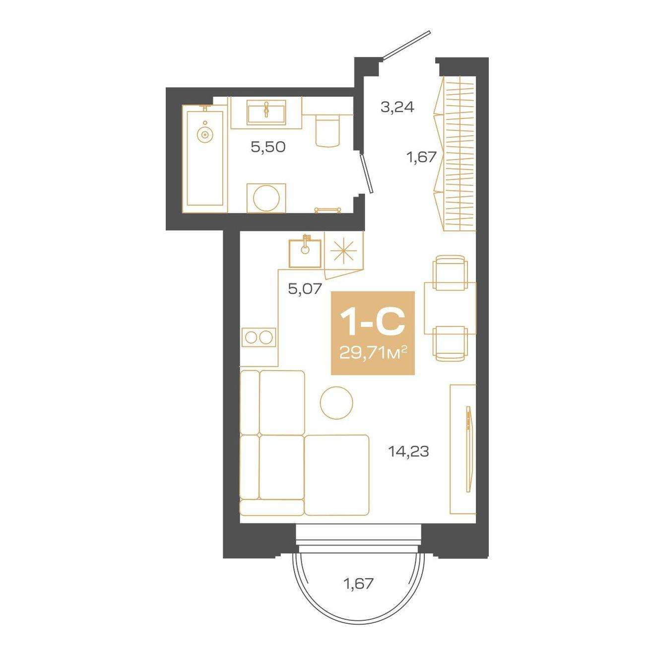 Студия 29 м2 в ЖК Пульсар корпус null этаж 12
