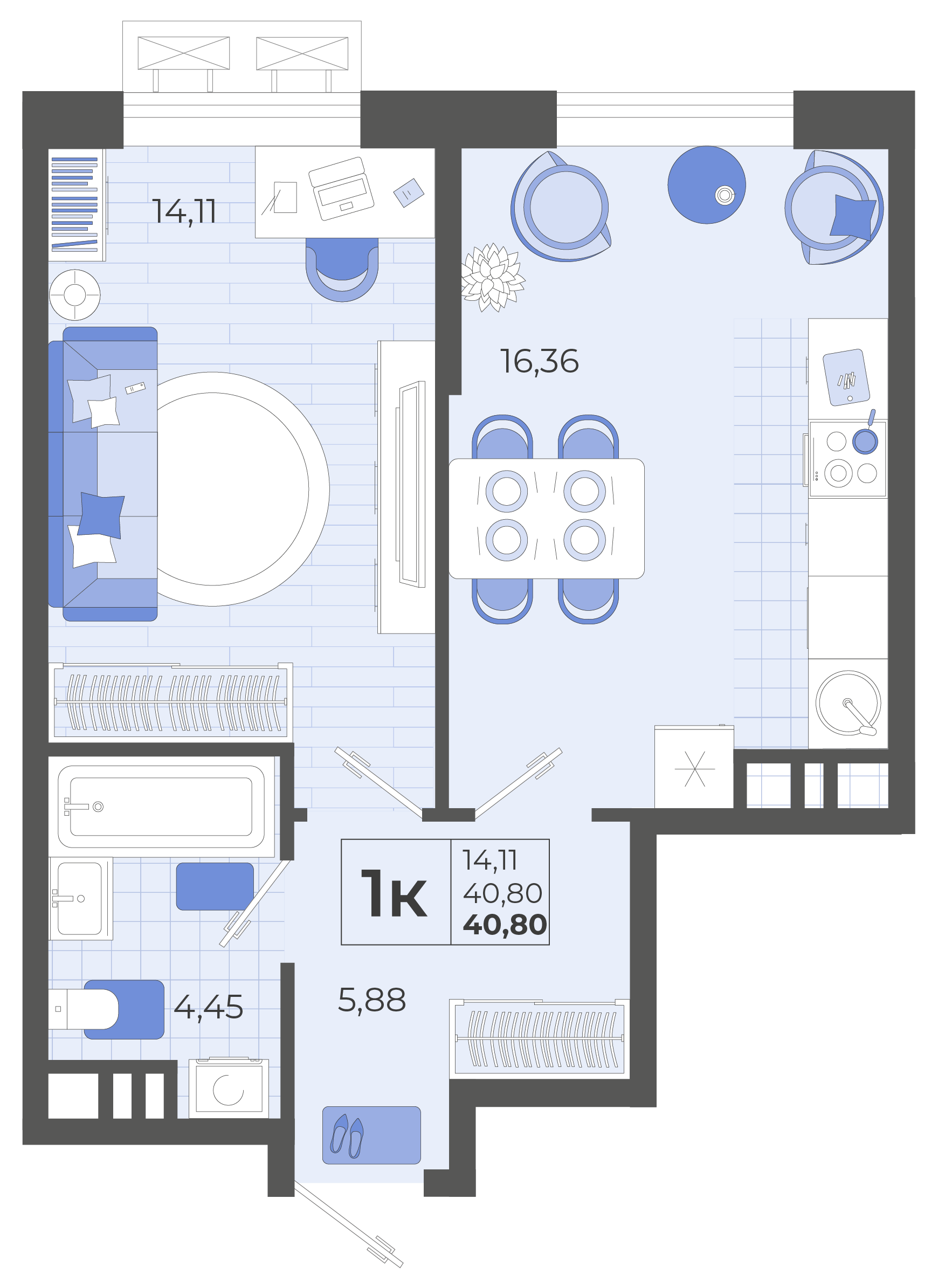 1-комнатная 40 м2 в ЖК Высочество корпус null этаж 8