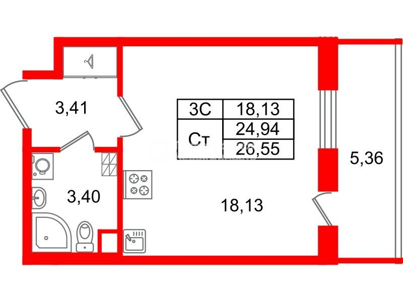 Студия 24 м2 в ЖК Парадный ансамбль корпус null этаж 3