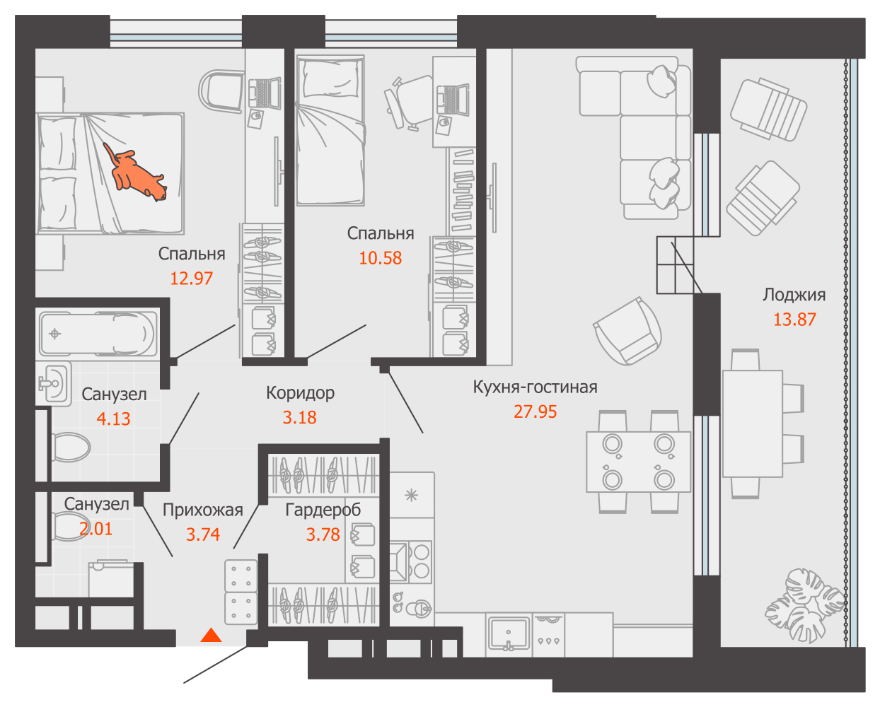 3-комнатная 75 м2 в ЖК Камаполис корпус null этаж 10