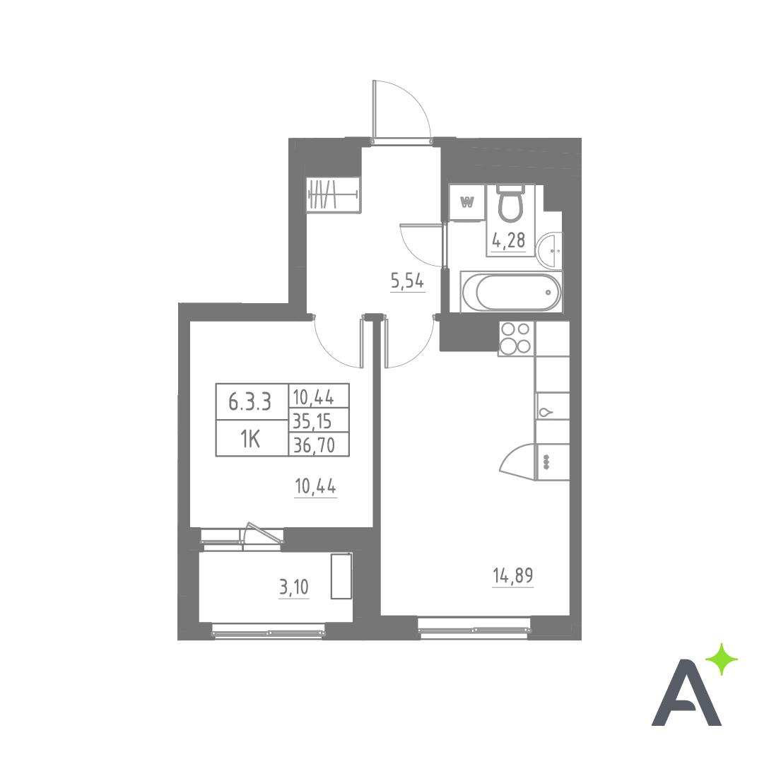 Студия 36 м2 в ЖК Аквилон SOLAR корпус null этаж 6