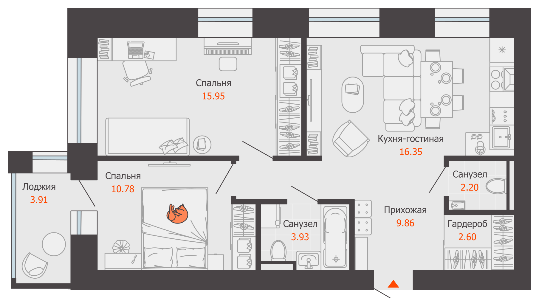 3-комнатная 64 м2 в ЖК ZNAK корпус null этаж 3