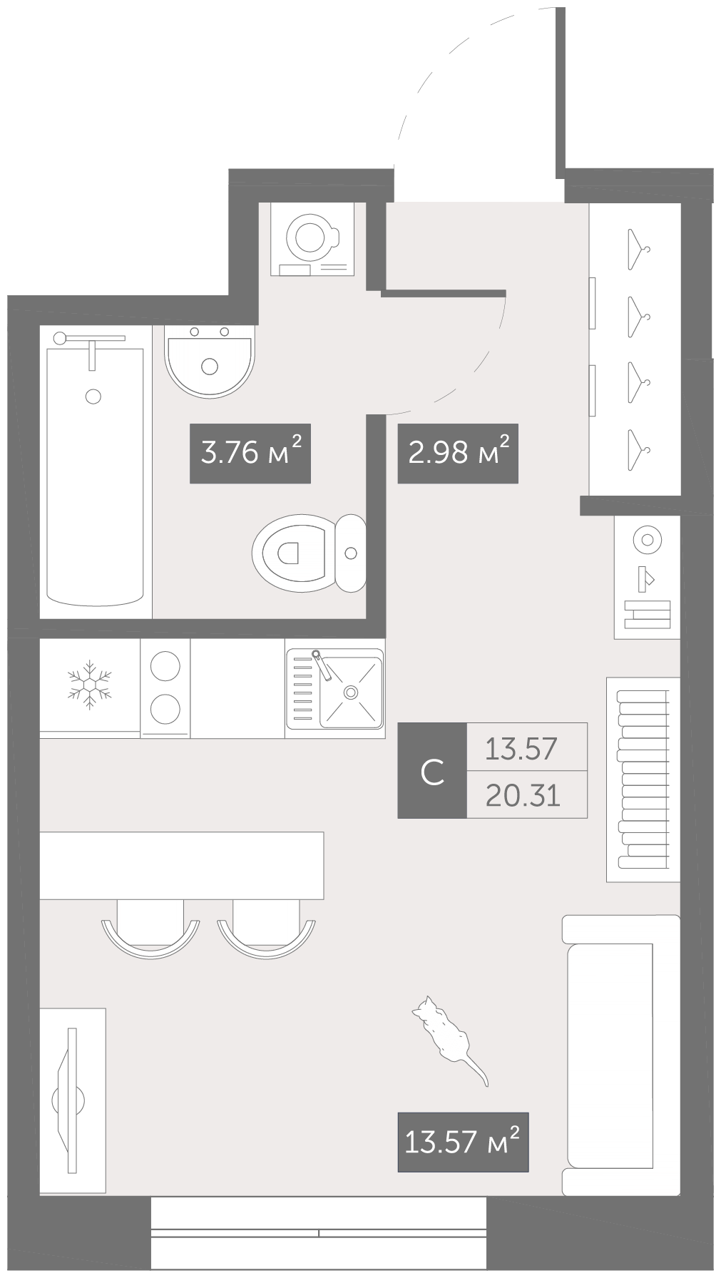 Студия 21 м2 в ЖК Зум Чёрная Речка корпус null этаж 5
