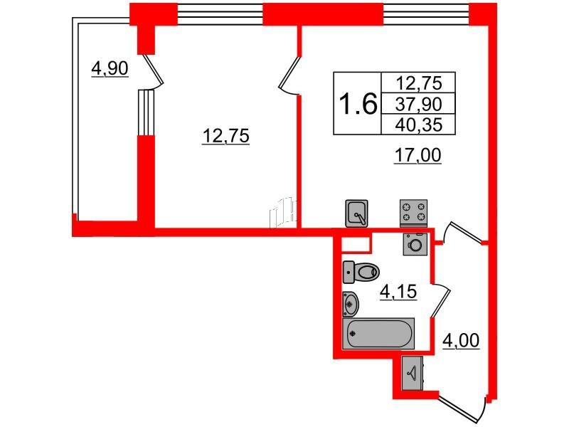1-комнатная 37 м2 в ЖК Бионика Заповедная корпус null этаж 4